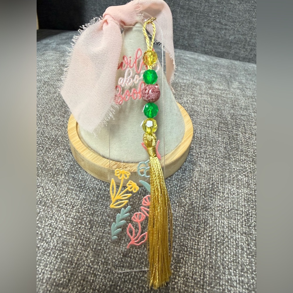 Acrylic bookmark “Wild about books” design, tassel and beads. NWOT